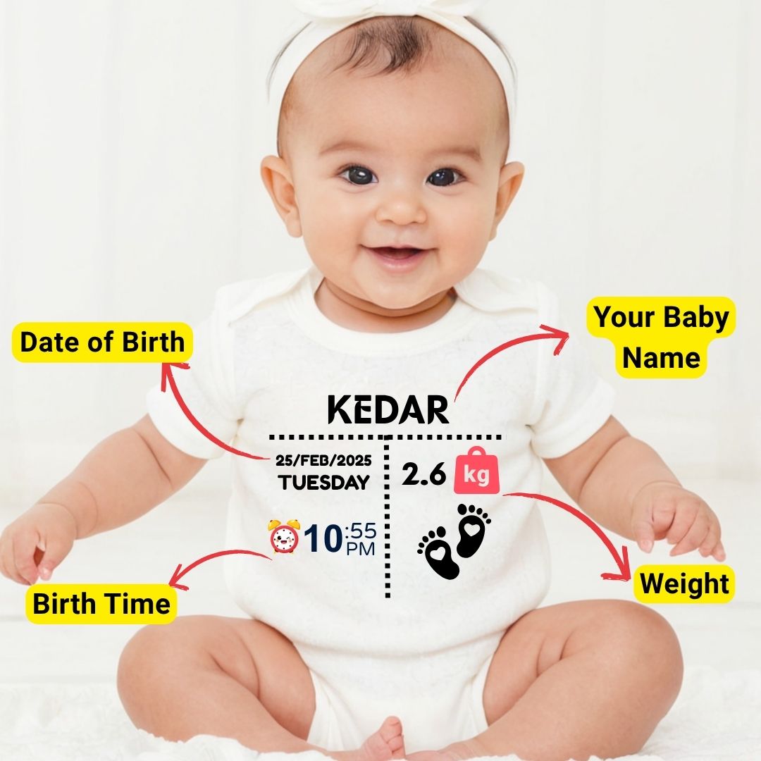 Custom Name - Baby Romper with Baby Details - Image 2