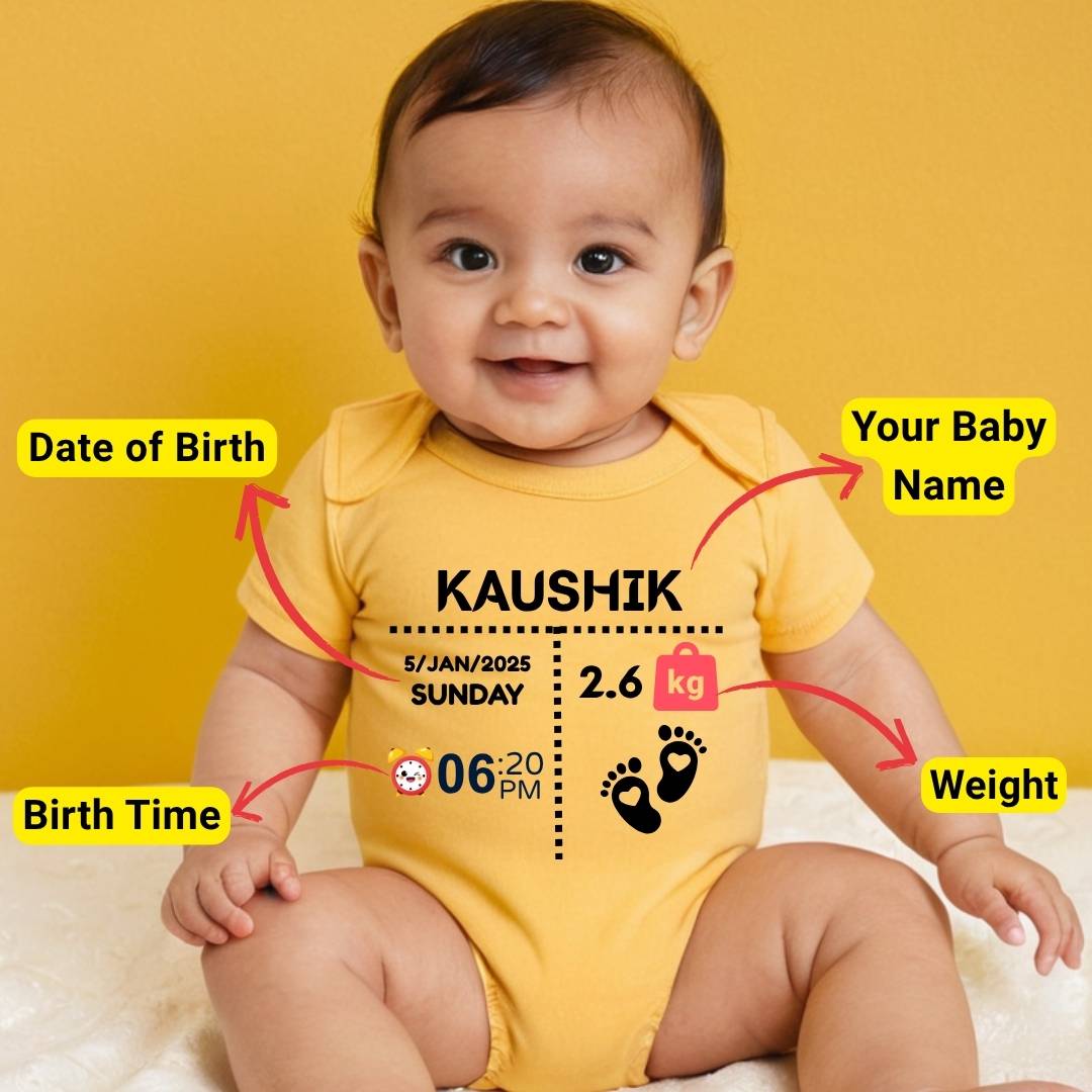 Custom Name - Baby Romper with Baby Details - Image 4