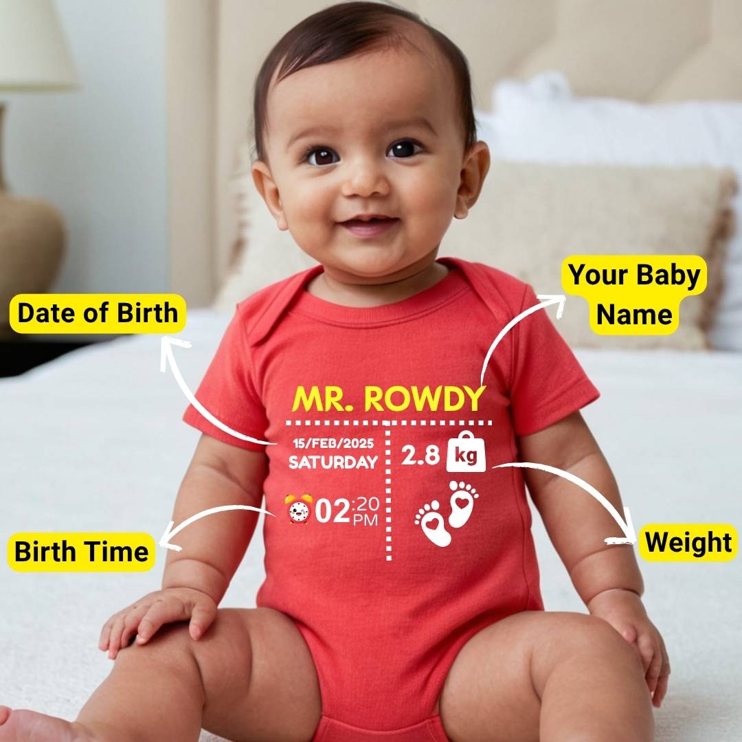 Custom Name - Baby Romper with Baby Details - Image 3